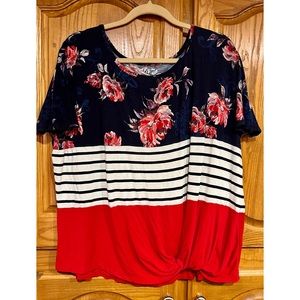 Maurice’s 24/7 Colorblock Floral Knot Hem Tee - Size XL